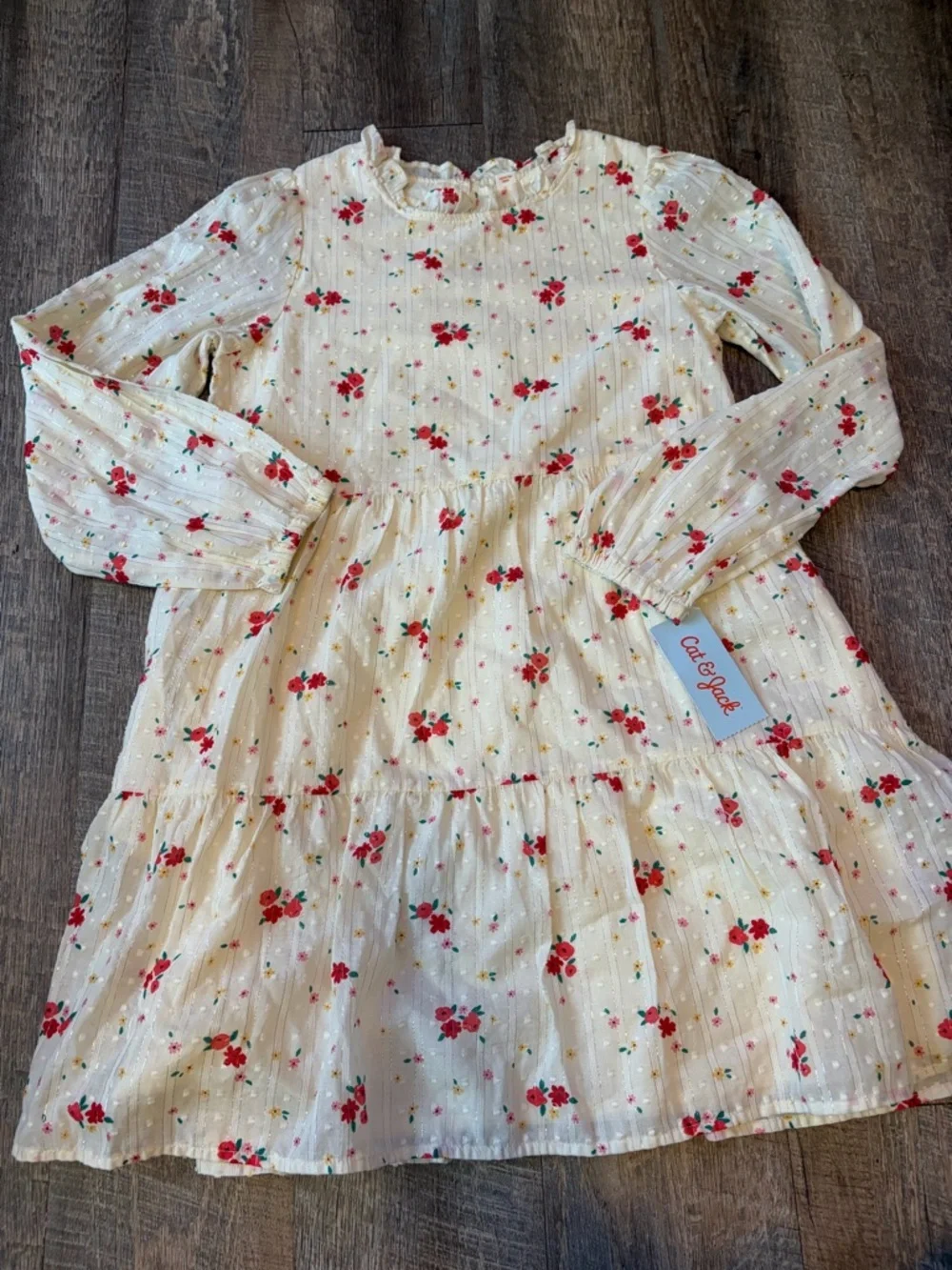 Cat & Jack Cream Dress with Red Floral Print